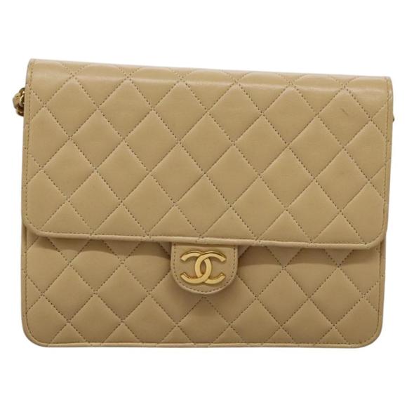 CHANEL Matelasse Chain Shoulder Bag Lamb Skin Beige Gold CC Auth PP327 - Picture 13 of 16